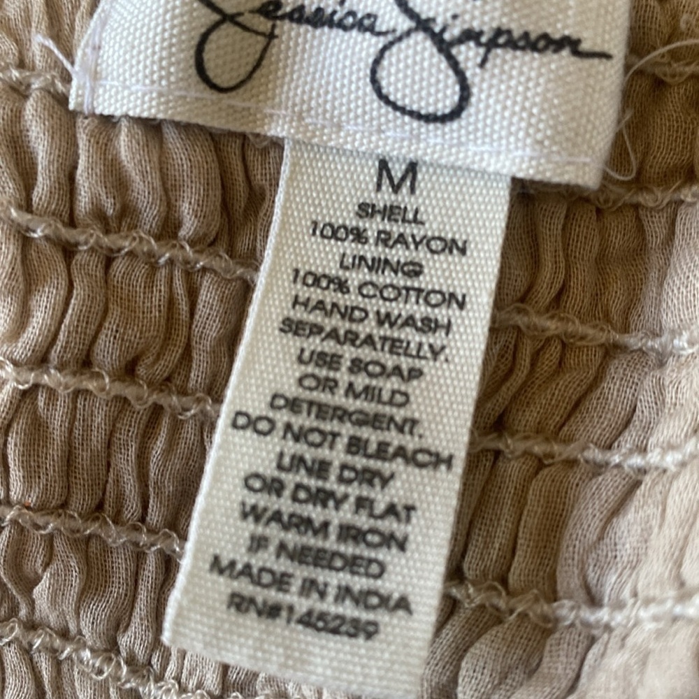 NWT Jessica Simpson Beige Sundress Tie Shoulder Bohemian Embroidered Dress Sz M - Picture 13 of 14